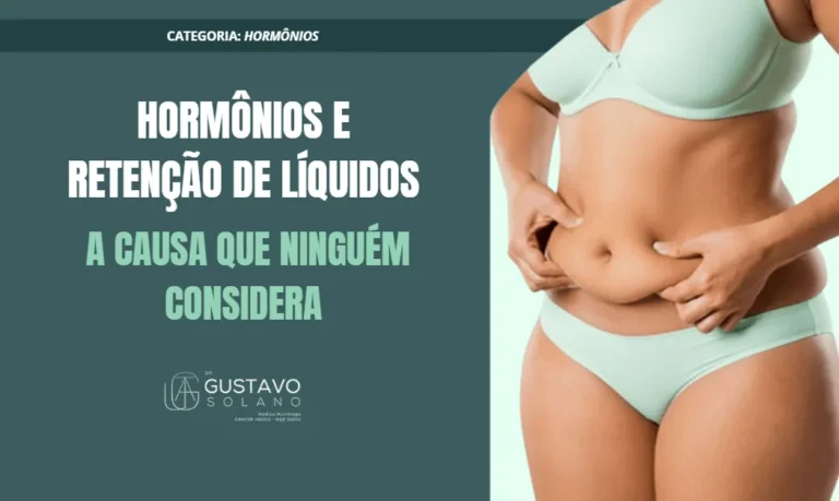 Mulher apertando a região abdominal, ilustrando desconforto e inchaço relacionados à retenção de líquidos e desequilíbrios hormonais. Imagem usada em artigo do Dr. Gustavo Solano sobre hormônios, qualidade de vida e desempenho